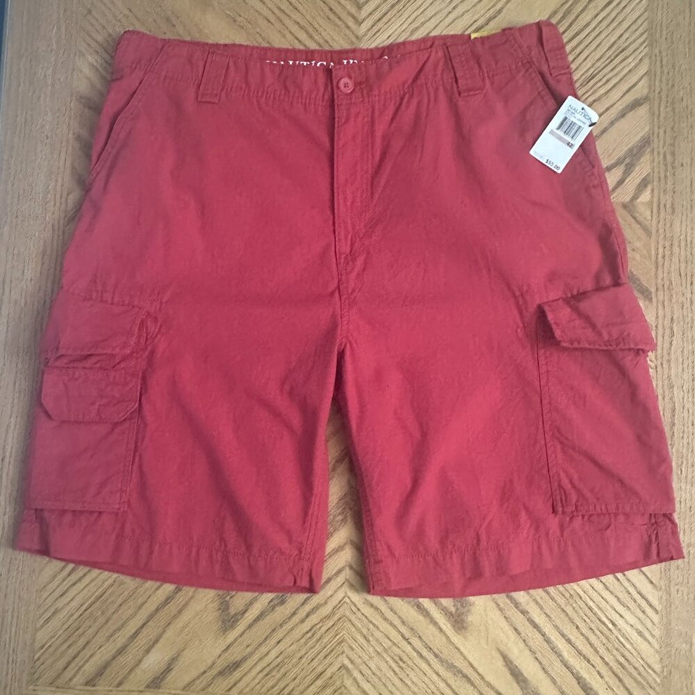 Nautica Jeans Co Cargo Shorts 7 Pocket Cotton Loose Baggy Dark Pink Shorts Sz 42